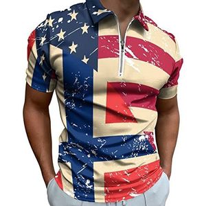 Amerikaanse En Noorwegen Retro Vlag Half Zip-up Polo Shirts Voor Mannen Slim Fit Korte Mouw T-shirt Sneldrogende Golf Tops Tees L