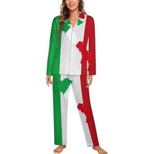 Italiaanse vlag met Italië kaart lange mouwen pyjama sets voor vrouwen klassieke nachtkleding nachtkleding zachte pyjama sets lounge sets