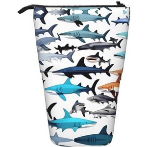 Nbtghga Haaien Patroon Print Potlood Telescopische Klassieke Kunsten Stand Up Potlood Case Organizer Potlood Houder Make-up Tas Gift, Zwart, Eén maat