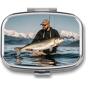 Bass Fishing Wave Pill Box, 2 Compartiment Geneeskunde Pil Case, Draagbare Pil Organizer voor Pocket Of Portemonnee Decoratieve Metalen Geneeskunde Vitamine Organizer