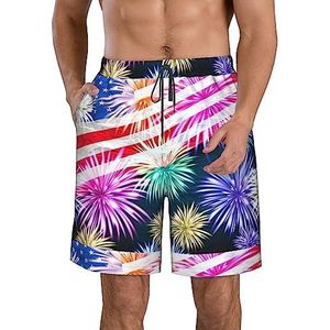 PHTZEZFC Patriottic 4 juli Amerikaanse vlag print heren strandshorts zomer shorts met sneldrogende technologie, lichtgewicht en casual, Wit, XL