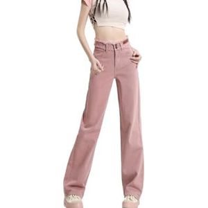 HHuiXinXue Dames hoge taille rechte jeans roze denim denim wijde pijpen broek gescheurd trendy denim broek baggy casual, roze, S