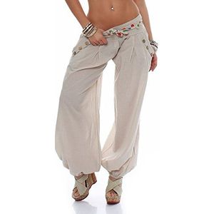 malito dames pofbroek in effen kleuren | lichte stoffen broek | super Vrijetijdsbroek voor aan het strand | Harembroek - nochalant 3417 (beige)
