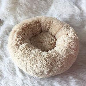 Huisdier Bed,Hond Kat Sofa Pads Pluche Donut House Ronde Warm Knuffel Bed Gezellige Huisdier Nest, Kat Kussen Bed Mat Slaap Orthopedische Relief en Verbeterde Slaap,Anti-Slip Bodem, Machine Wasbaar, 80CM, Beige