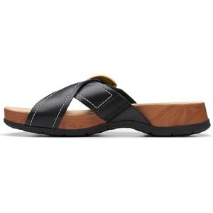 Clarks Reileigh Bay Slide sandaal voor dames, Zwart leder, 10 UK Wide