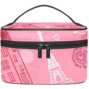 Eiffeltoren Parijs make-up tas voor vrouwen meisjes cosmetische tassen met handvat reizen make-up organizer tas, Parijs Roze, 8.9x5.9x5.4 Inches, Make-up Pouch