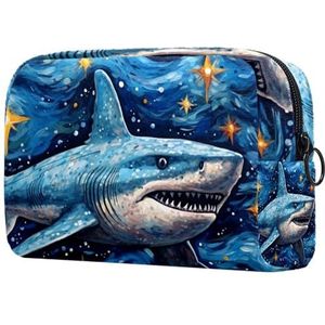 Starry Shark modieuze make-uptas voor dames en meisjes, kleine make-uptas met ritszakje voor ultieme toiletorganisatie, Veelkleurig #02, 18.5x7.5x13cm/7.3x3x5.1in, Modieus