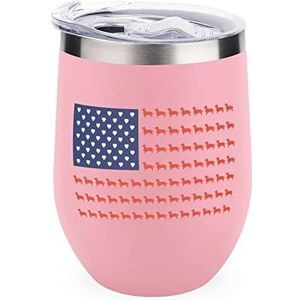 Teckel VS vlag geïsoleerde beker met deksel schattige roestvrijstalen koffiemok duurzame theekop reismok roze stijl