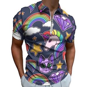 Magische regenboog, eenhoorn, poloshirt voor heren, casual T-shirts met ritssluiting, golftops, slim fit