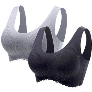 kumosaga Geen beugel verzamelen slaap push-up bh, ademende en comfortabele mesh bh's draadloze kanten push-up bh for dames (Color : Gray+black(2pcs), Size : 4XL)