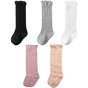 FedMois 5 paar Baby kinderen sokken kniehoog kniekousen katoen, Mehrfarbig, 0-6 maanden