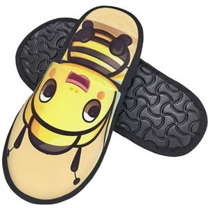 KHiry Schuimpantoffels voor heren en dames, gele bijen, donzige pantoffels, huis, winter, warme schoenen voor slaapkamer, buiten en binnen, Zwart, one size