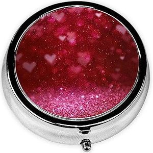 Rode Glitter Hart Print Pil Doos 3 Compartiment Kleine Pil Case Met Spiegel Pil Organizer Voor Outdoor Reizen Pocket Purse