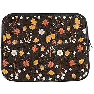 Laptophoes schattig patroon met eikels bloemen bessen en stippen op donkere draagtas met rits waterbestendig notebook tablet draagtas, voor laptop, notebook, 15 inch