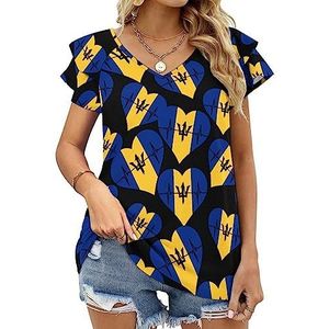 Love Barbados Heartbeat dames casual tuniek tops ruches korte mouwen T-shirts V-hals blouse T-shirt
