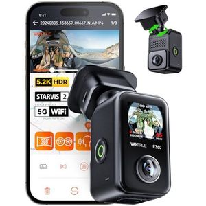 VANTRUE E360 tweekanaals 5.2K panoramische rijrecorder auto achter WiFi, dubbel STARVIS 2 HDR nachtzicht, GPS, bufferparkeermodus, maximaal 512 GB