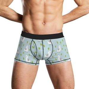 Llama Alpaca And Cactus Boxershorts voor heren, zacht ondergoed, stretch tailleband Trunks Panty