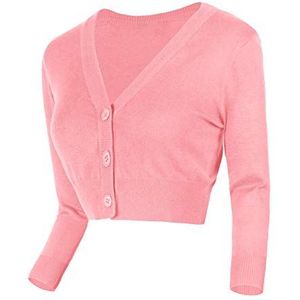 Urban GoCo Dames V-hals kort gebreid vest 3/4 mouwen, roze, S
