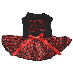 Petitebelle Mama Is Mijn Bestie Katoen Shirt Tutu Puppy Kleding Jurk, Medium, Zwart/Rode Lippen