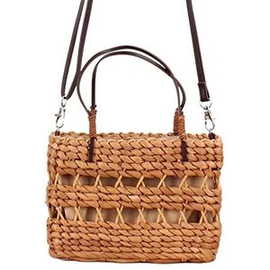 Mode Vrouwen Handtassen Rotan Rieten Stro Geweven Crossbody Schouder Strand Tas, Kameel