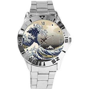 Grote Wave Design Analoge Polshorloge Quartz Zilveren Wijzerplaat Klassieke Roestvrij Stalen Band Dames Heren Horloge