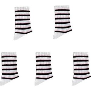 5 paar sokken dames streep print roze leuke medium mouw sokken veelzijdige trend dunne letter sokken sokken set, F, Eén Maat