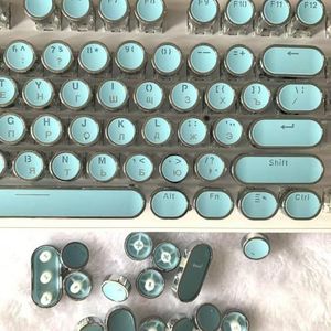 QPSJXN 104 ronde PBT-keycaps voor mechanische toetsenborden, compatibel met MX retroillumt universeel design, cirkelvormige toetsenbordset (blauw)