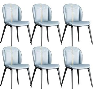 GEIRONV Moderne eetkamerstoelen set van 6, met koolstofstalen poot Waterbestendig lederen zijstoel Keuken Slaapkamer Eetkamerstoel Eetstoelen (Color : Light blue, Size : 55x58x89cm)