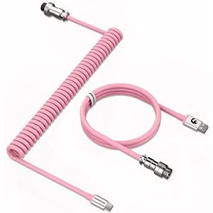 MAMBASNAKE C01 Opgerolde Toetsenbord Kabel, Pro Custom USB-C Aviator Cable voor Mechanisch Toetsenbord, Type-C to USB-A, TPU Coiled Cable met Metalen Luchtvaart Connector voor Gaming Keyboard-Roze