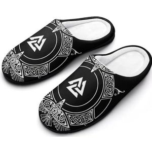 SANYJRV Viking Winter Katoen Gebreide Heren Slippers, Zachte Comfortabele Warm Houden Slippers, Slaapkamer Woonkamer Thuis Antislip Slippers/Cadeau voor Viking Liefhebbers, Valknut1, 9-10(42-43)