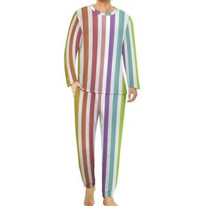 Gekleurde Regenboog Strepen Mannen Pyjama Set Lounge Wear Lange Mouw Top En Bodem 2 Stuk Nachtkleding