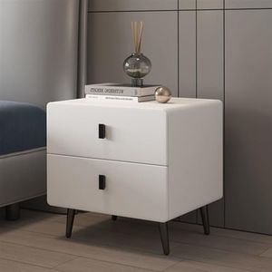 Bedside Tables Duur lederen nachtkastje met twee laden, eenvoudige moderne slaapkamer, licht, luxe nachtkastje for slaapkamer, woonkamer opbergkast (Color : Snow White)