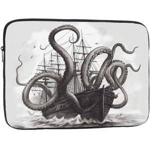 Zwart en Wit Octopus en Schip Laptop Sleeve Case 17 inch Laptop Tas Shockproof Beschermende Notebook Case Computer Draagtas Case