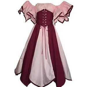 Mengmiao Dames korte mouwen ronde hals jurk middeleeuws renaissance kostuum, roze, S