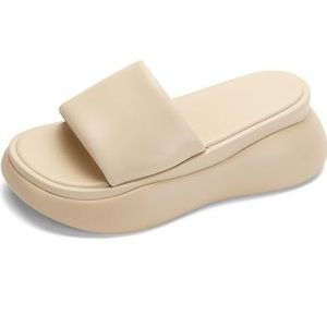 kumosaga Dempende zool-upgradatie Stretch lichtgewicht sandalen, orthopedische steunzolen met wiggen, platformmode-sandalen for dames (Color : Beige, Size : EU36)