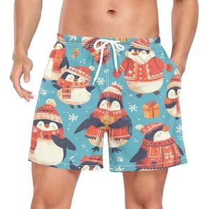 Wzzzsun Cartoon Leuke Pinguïns Kerst Heren Zwembroek Board Shorts Sneldrogende Trunk met Zakken, Leuke mode, L