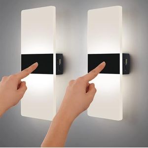 VOMI 2 Stuks LED Wandlampen op Batterijen Binnen met Aanraakschakelaar, Bed Wandlamp USB Oplaadbaar Magnetische Lamp Acryl Wandverlichting voor Slaapkamer Kinderkamer Hal Trappen, Koel Wit 6000K