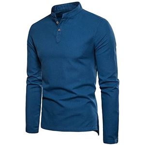 Mannen Casual Regular Fit Raglan Lange Mouwen Honkbal Henley T-Shirts Mannen Slim Fit Button Down Shirts Heren Shirt Casual Katoen en Linnen Slanke Effen Kleur Stand-Up Kraag Tees Lange Mouwen Blouse, G-Blauw, M