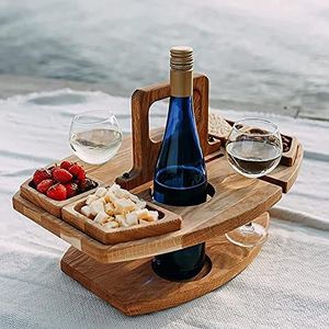 Buiten opklapbare wijntafel met compartimenten schotel, houten picknicktafel, kaasplank snackblad campingtafel, opvouwbare tafel voor buiten, tuin, feest, reizen