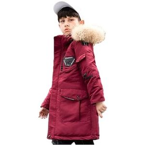 HYueaph Jongens Winter Puffer Jas Kids Warme Jas Kinderen Down Jas Mid-Lengte Dikken Parka Jongens Jas Bont Hood,red-140CM