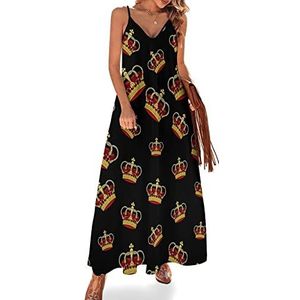 King Crown Sling Maxi-jurk voor dames, V-hals, casual, mouwloos, verstelbare riem, sexy lange jurk