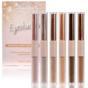 Cozlly 6 stuks dubbelzijdige oogschaduwstift, 12 kleuren vloeibare oogschaduw (6 matte oogschaduw + 6 glitteroogschaduw), duurzaam, zweetbestendig, waterdicht, voor alle soorten make-up