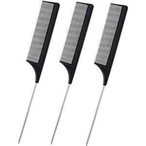 MOQUN 3 stuks rattenstaart haarkam, steelkam, hittebestendig, stylingkam voor dames en heren, zwart, uniseks, volwassenen
