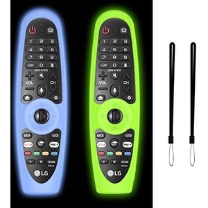 WUZUN 2 stuks beschermhoes voor LG AN-MR600 / MR650 / MR18BA / MR19BA / MR20GA Magic Remote Control, antislip, stootvaste siliconen afstandsbediening hoes die in het donker oplicht met koord (blauw +
