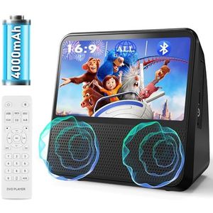Draagbare dvd-speler, bluetooth, 4000 mAh, oplaadbaar, dvd-speler, regiovrij, voor auto, met geïntegreerde luidsprekers, dubbel, compatibel met CD/Bluetooth/USB/RCA/hoofdtelefoonaansluiting, cd-speler