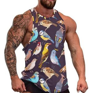 Patronen met vogels heren tanktop grafische mouwloze bodybuilding T-shirts casual strand T-shirt grappige sportschool spier