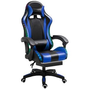 Gamingstoel, In Hoogte Verstelbare Verlenging Rugleuning Leuningontwerp Computerstoel En RGB LED-verlichting Videogamestoel Ergonomische Gamingstoel 360 Graden Draaibaar (Kleur : Blauw, Maat : 38x48