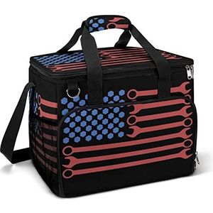 Moersleutel Amerikaanse vlag grappige koeltas opvouwbare draagbare geïsoleerde zakken lunch draagtas met meerdere zakken voor strand, picknick, camping, werk
