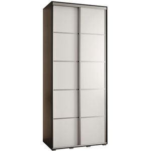 MEBLE KRYSPOL Davos 4 120 Kledingkast met twee schuifdeuren voor slaapkamer - Moderne Kledingkast met kledingroede en planken - 235,2x120x60 cm - Zwart Wit Zilver