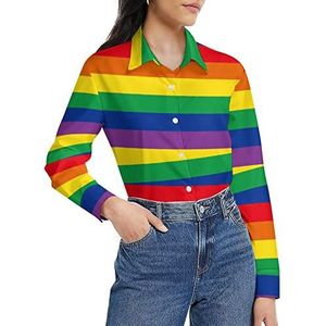 Regenboog kleur lijn beroerte vrouwen shirt lange mouw button down blouse casual werk shirts tops XL